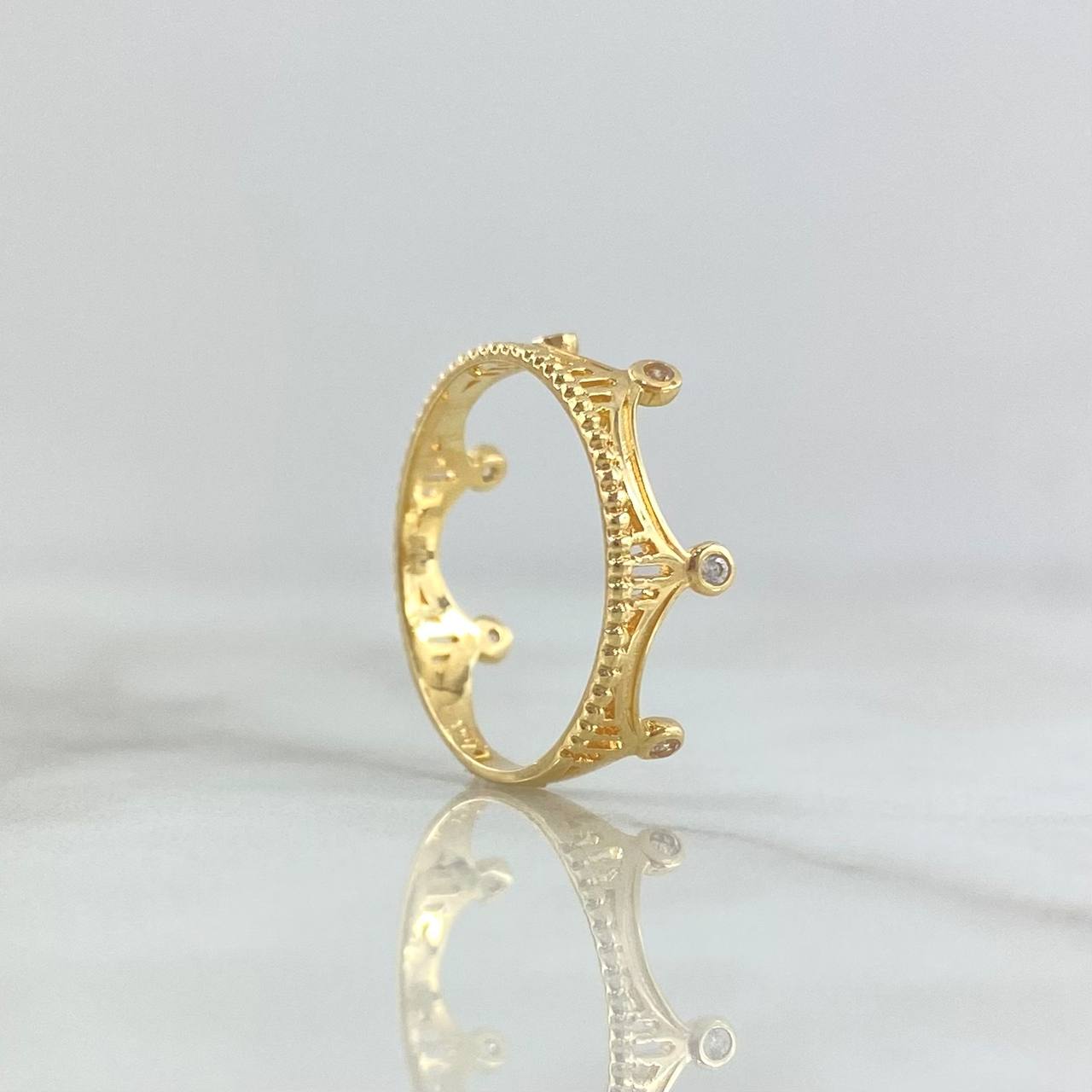 Anillo Corona Puente 1.65gr / T5 3/4 / Circones Blancos Oro Amarillo 18K *