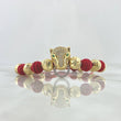 Pulsera Roja Pantera Aro 6.8gr / 8mm Bolas Diamantadas - Neoprenos Rayados Oro Amarillo 18K *