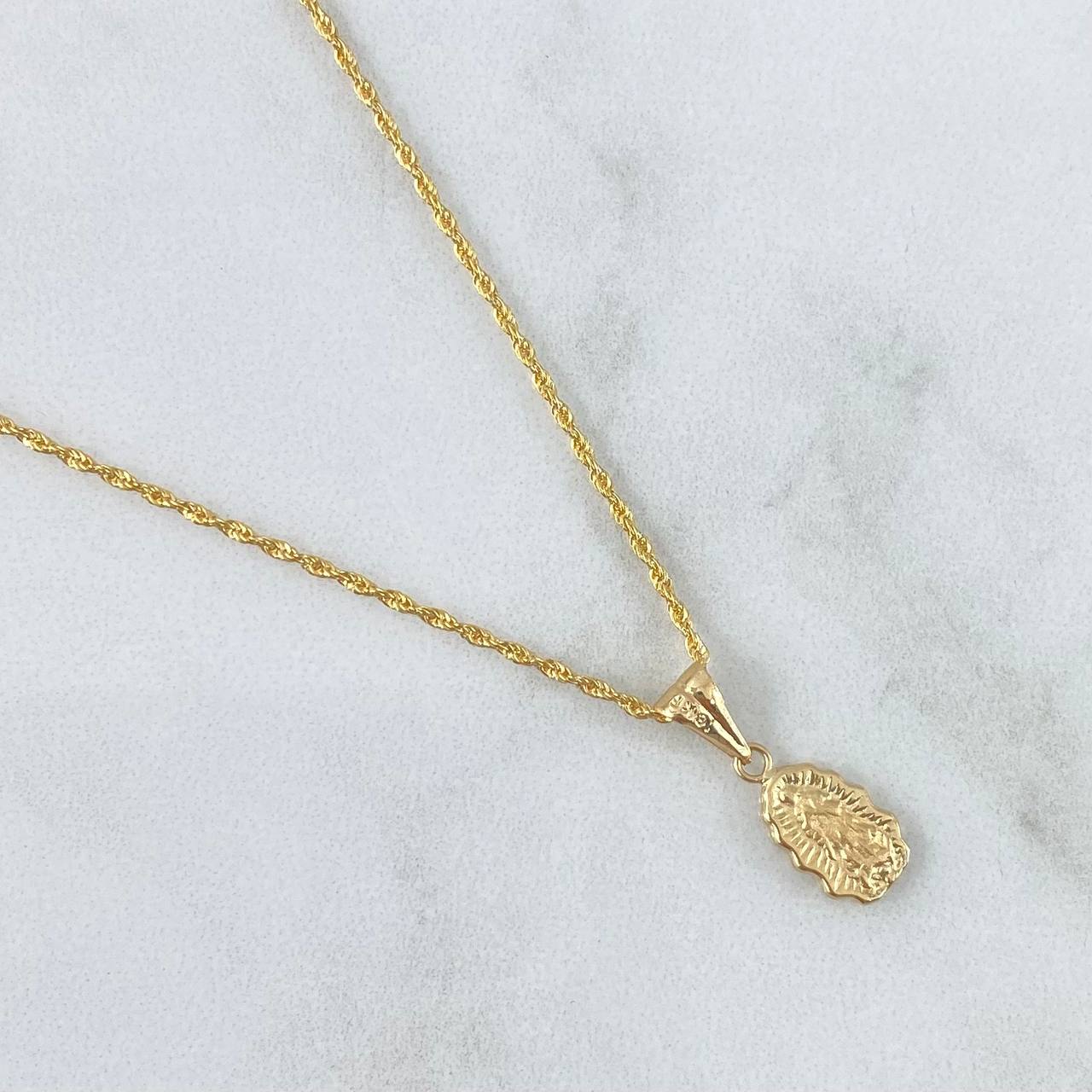 Cadena Lazo 1gr / 50cm / 1.2mm + Dije Virgen Guadalupe Silueta 0.45gr / 1.7cm Oro Amarillo 18K (Oferta)