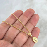 Set Cadena Lazo 0.9gr / 45cm / 1.2mm + Dije Virgen Milagrosa Ovalada 0.55gr / 1.6cm Oro Amarillo 18K (Oferta)