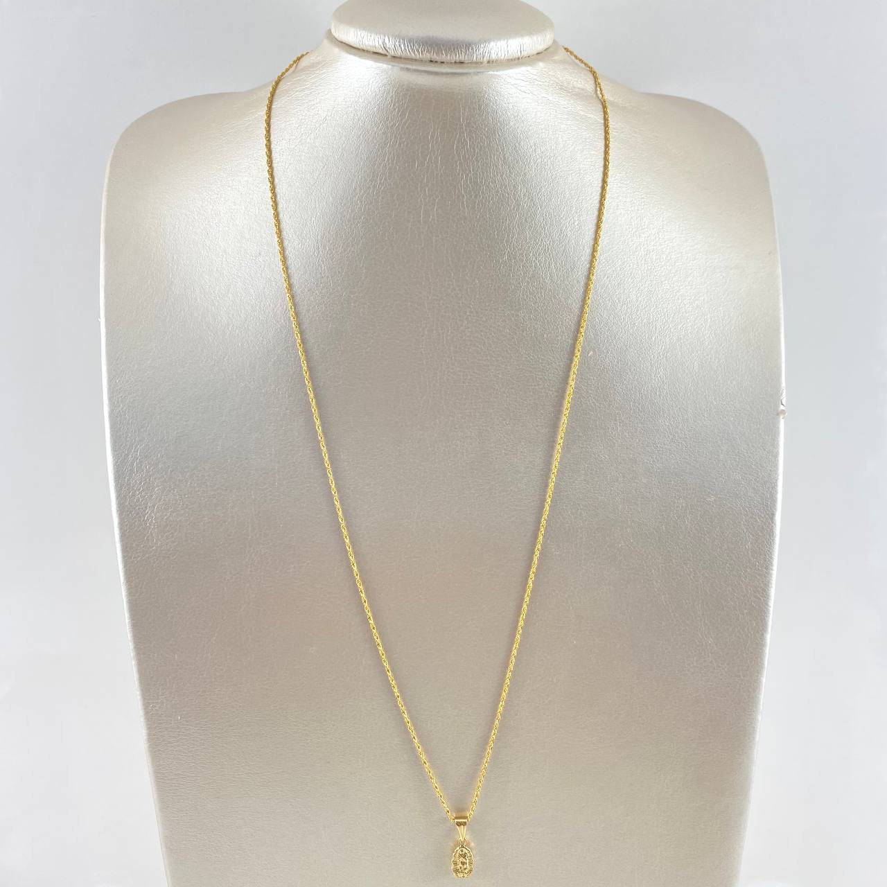 Set Cadena Lazo 1.1gr / 60cm / 1.2mm + Dije Virgen Guadalupe Silueta 0.55gr / 1.6cm Oro Amarillo 18K (Oferta) *