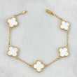 Pulso Aro Seguido Trébol VCyA 5.8gr / 18.5cm / 13mm Blanco Electrostático Punteado Oro Amarillo 18K