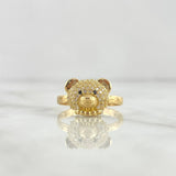 Anillo Rostro de Oso 2.7gr / T7 1/4 / Circones Blancos - Ojos Negros Oro Amarillo 18K