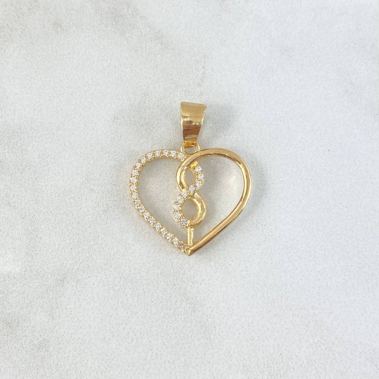 Dije Corazón Infinito 2.05gr / 2.4cm / Circones Blancos - Liso Oro Amarillo 18K *