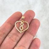Dije Corazón Infinito 2.05gr / 2.4cm / Circones Blancos - Liso Oro Amarillo 18K *