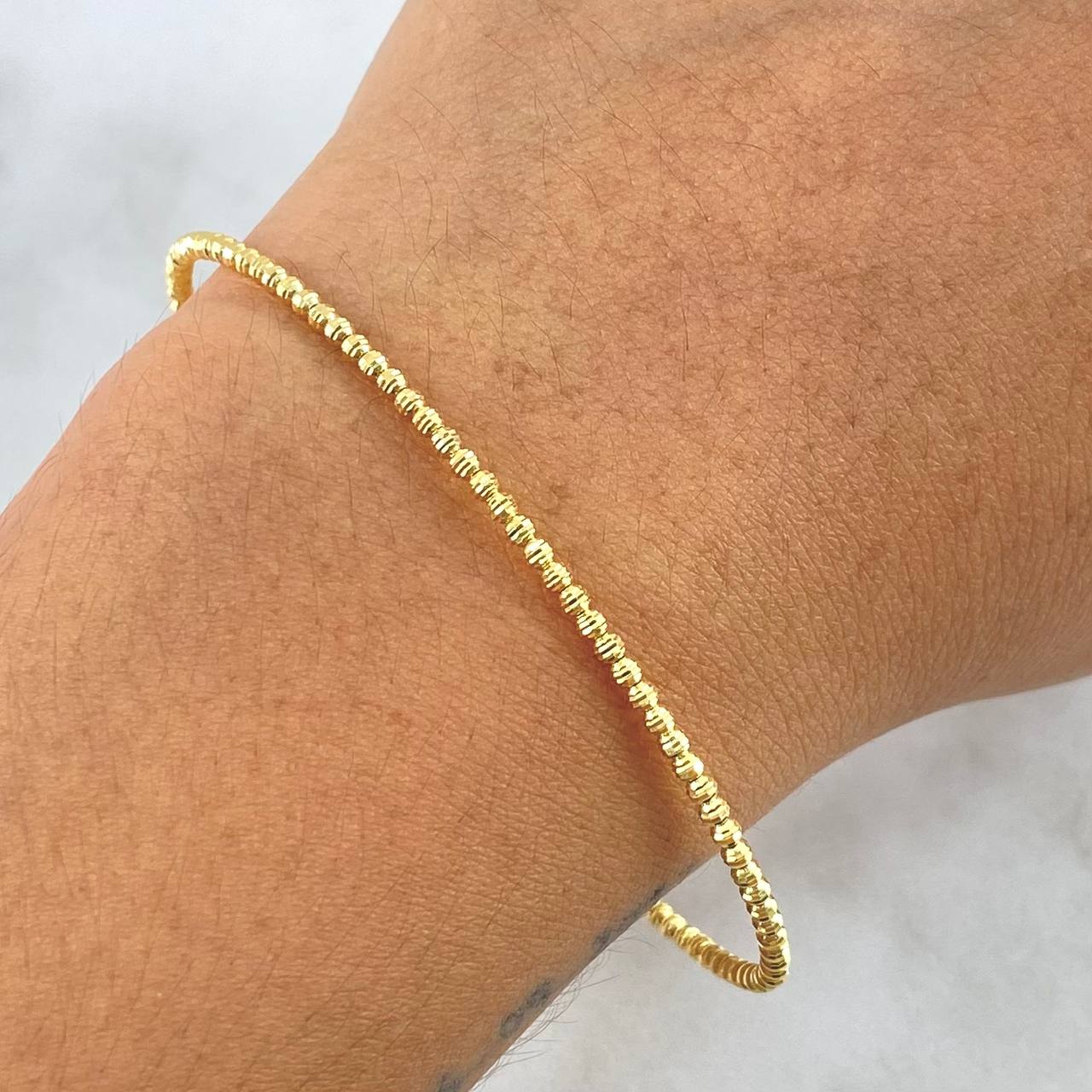Pulso Aro 3.55gr / 18cm / 2mm Bolas Diamantadas Lineales Oro Amarillo +4 18K ©