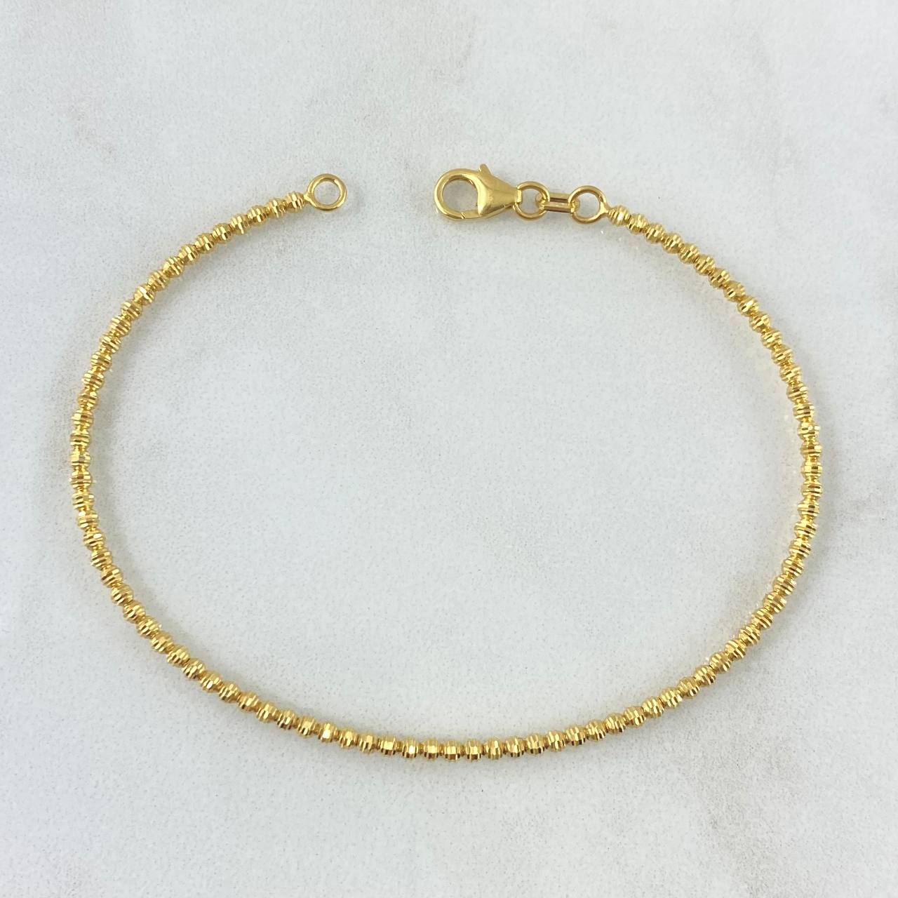 Pulso Aro 3.55gr / 18cm / 2mm Bolas Diamantadas Lineales Oro Amarillo +4 18K ©