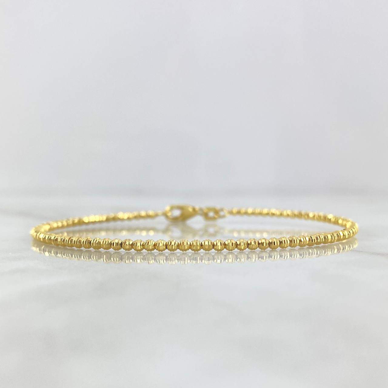 Pulso Aro 3.55gr / 18cm / 2mm Bolas Diamantadas Lineales Oro Amarillo +4 18K ©
