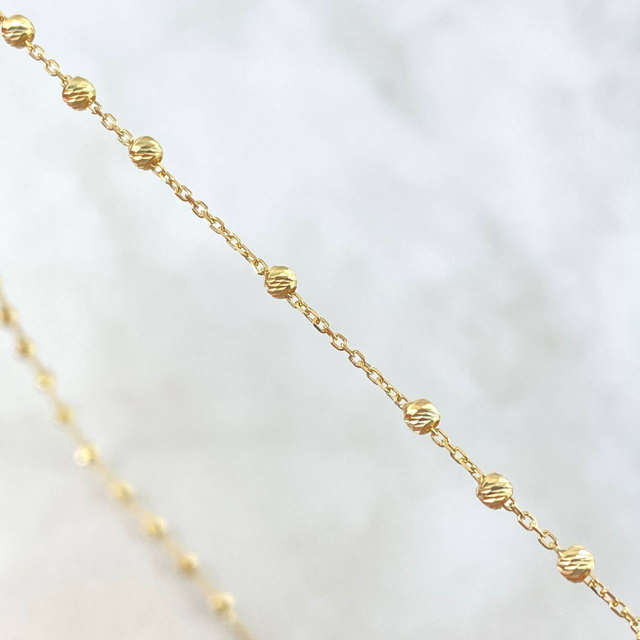Rosario Virgen Milagrosa 4gr / 45cm / 2mm Bolas Diamantadas - Cruz Lisa Oro Amarillo +4 18K ©