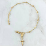 Pulso Tipo Denario Virgen Guadalupe Silueta 2.65gr / 17cm / 3mm Bolas Diamantadas - Cruz Lisa Oro Amarillo 18K ©