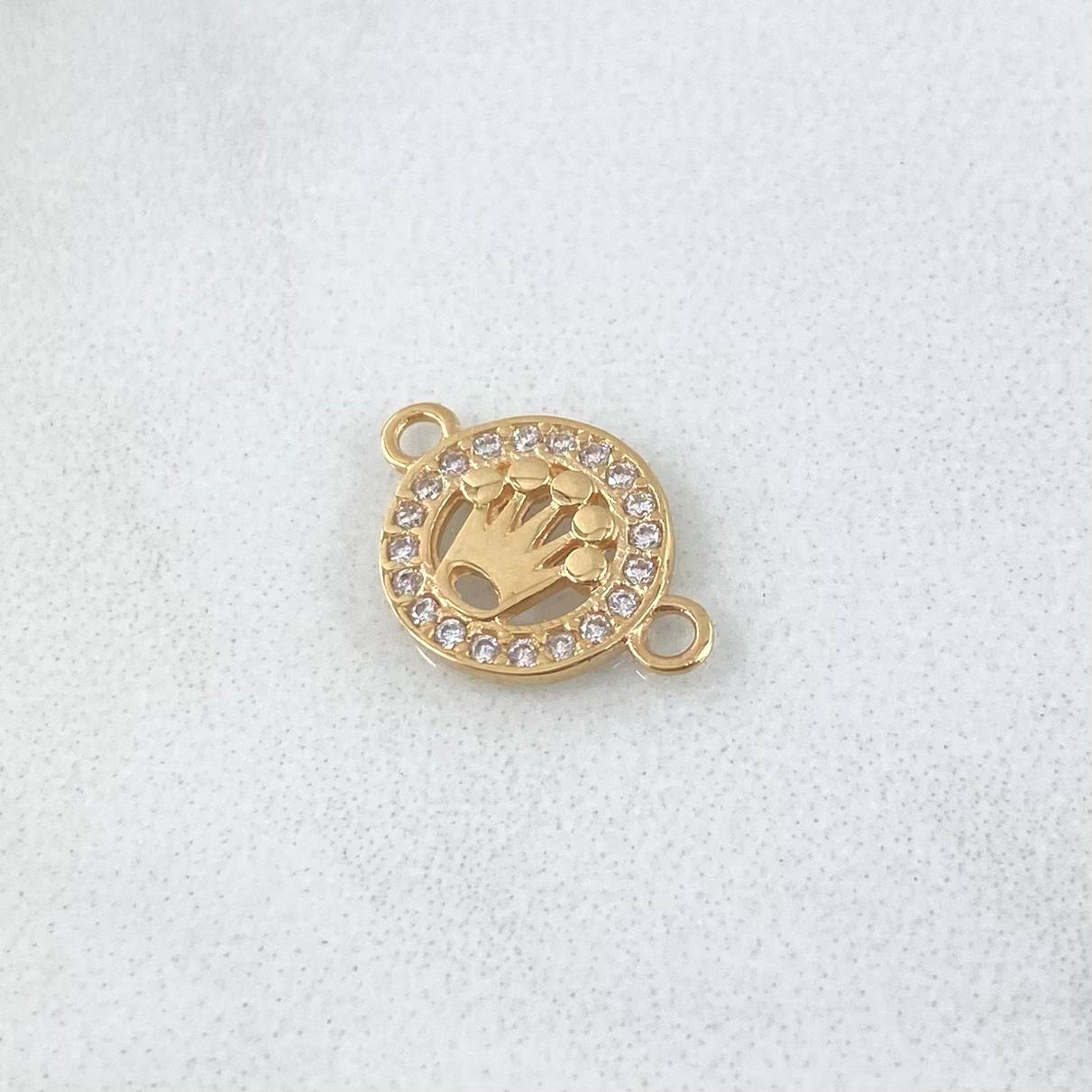 Herraje Medalla Corona 0.8gr / 1.4cm / Circones Blancos Oro Amarillo 18K