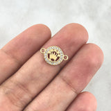 Herraje Medalla Corona 0.8gr / 1.4cm / Circones Blancos Oro Amarillo 18K