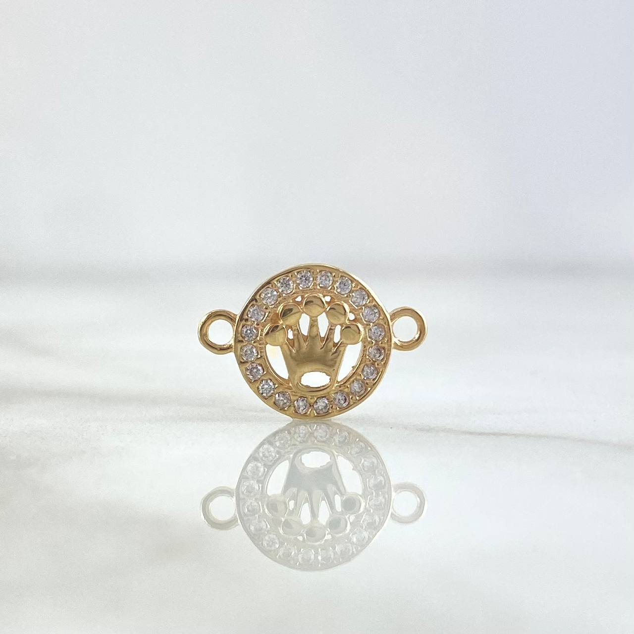 Herraje Medalla Corona 0.8gr / 1.4cm / Circones Blancos Oro Amarillo 18K