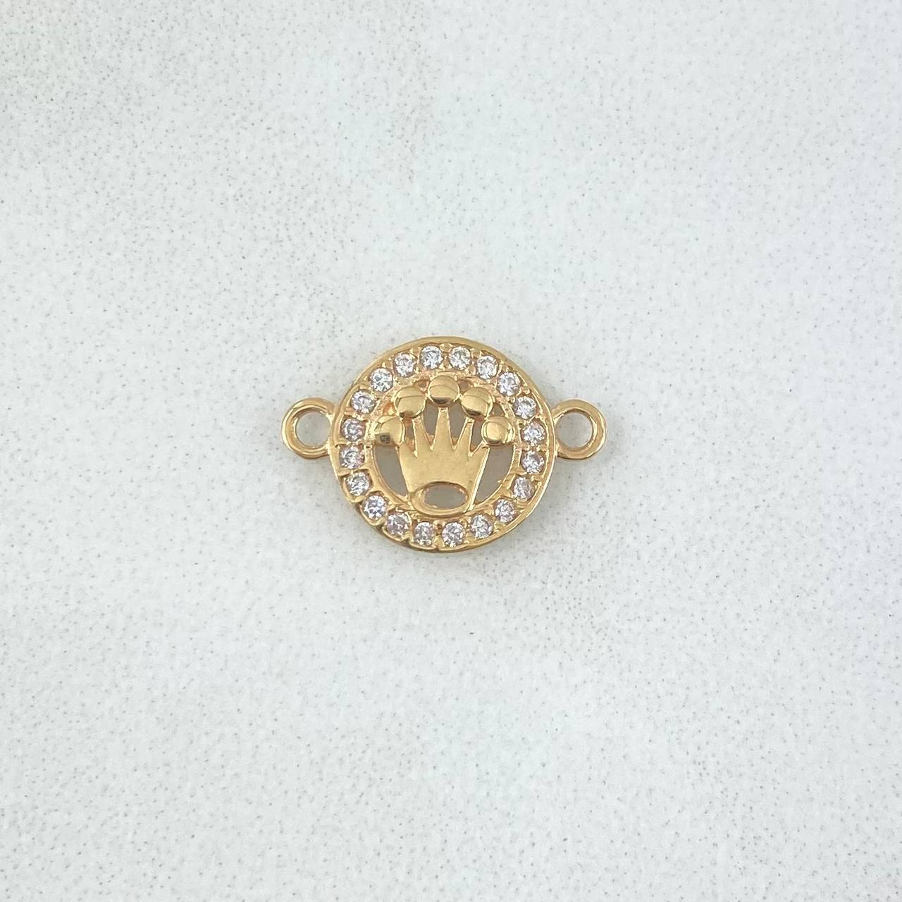 Herraje Medalla Corona 0.7gr / 1.4cm / Circones Blancos Oro Amarillo 18K