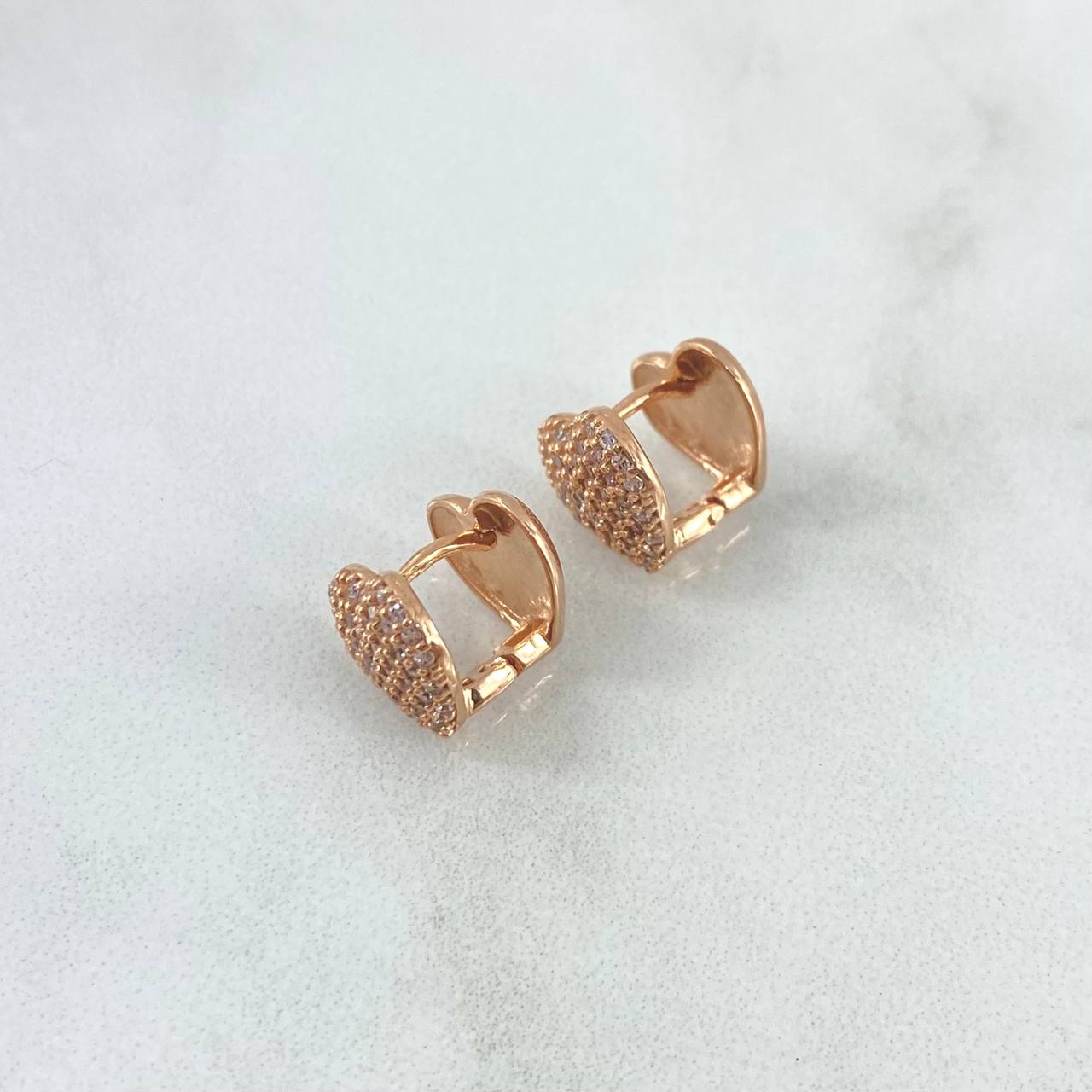 Candongas Corazón Doble 4.6gr / 10mm Circones Blancos - Liso Oro Rosa 18K ©