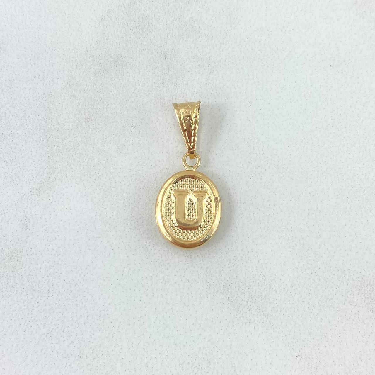 Dije Letra U 0.5gr / 2cm / Ovalada Texturizada Oro Amarillo 18K