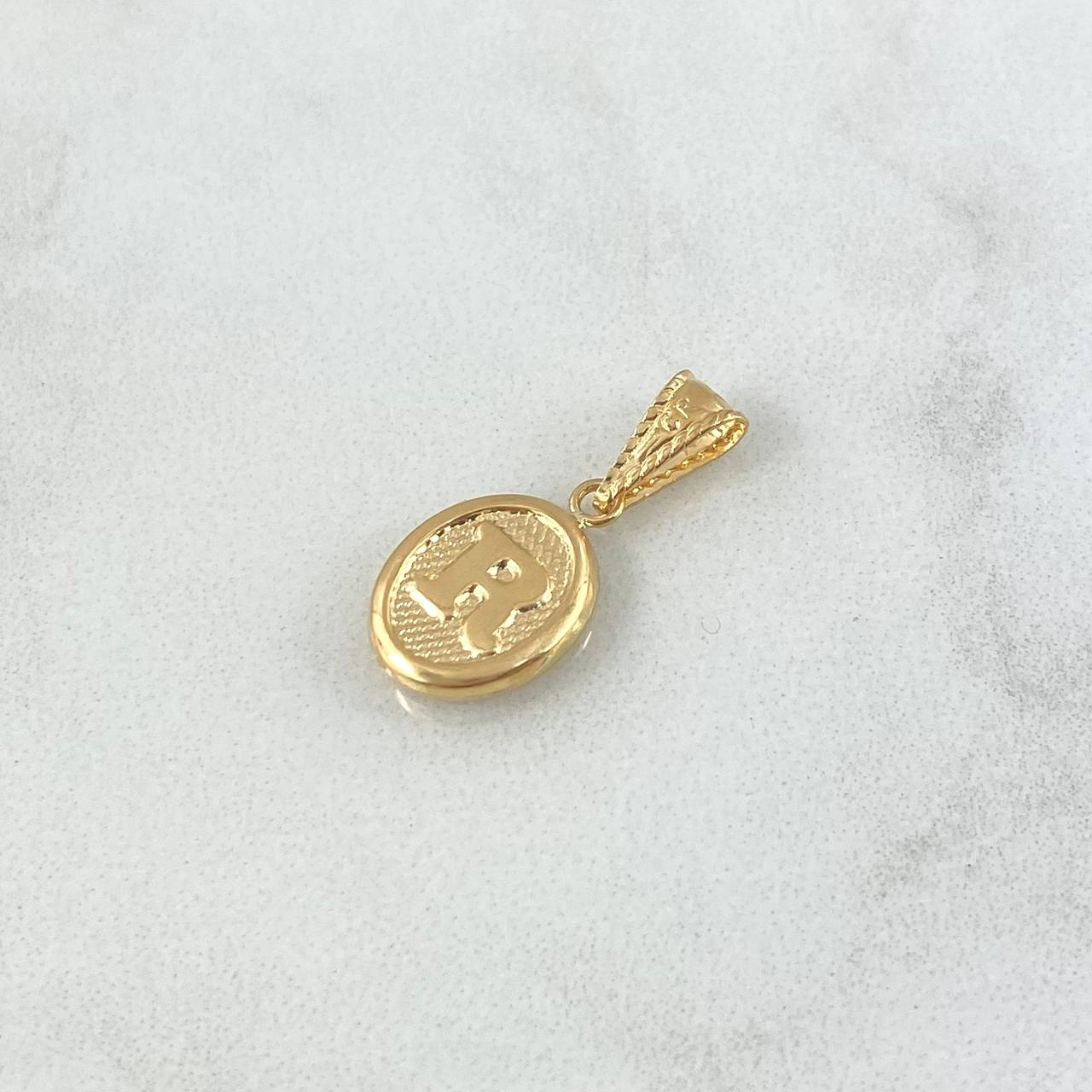 Dije Letra R 0.5gr / 2cm / Ovalada Texturizada Oro Amarillo 18K