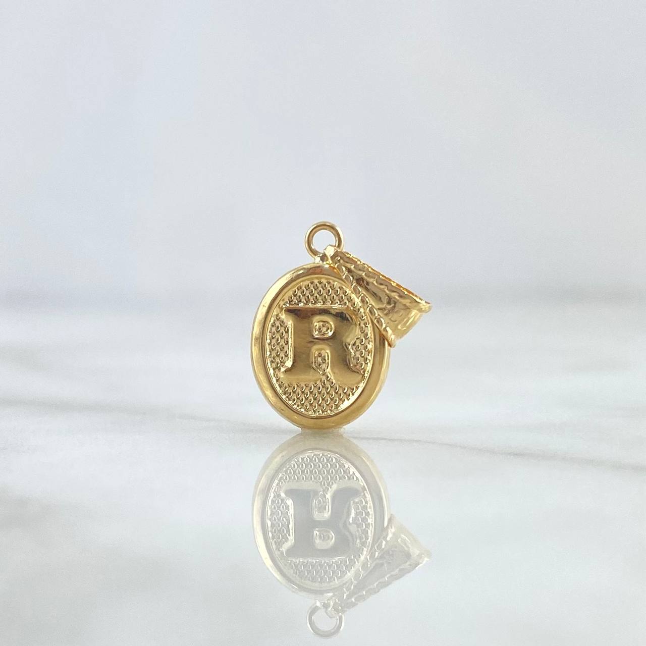 Dije Letra R 0.5gr / 2cm / Ovalada Texturizada Oro Amarillo 18K