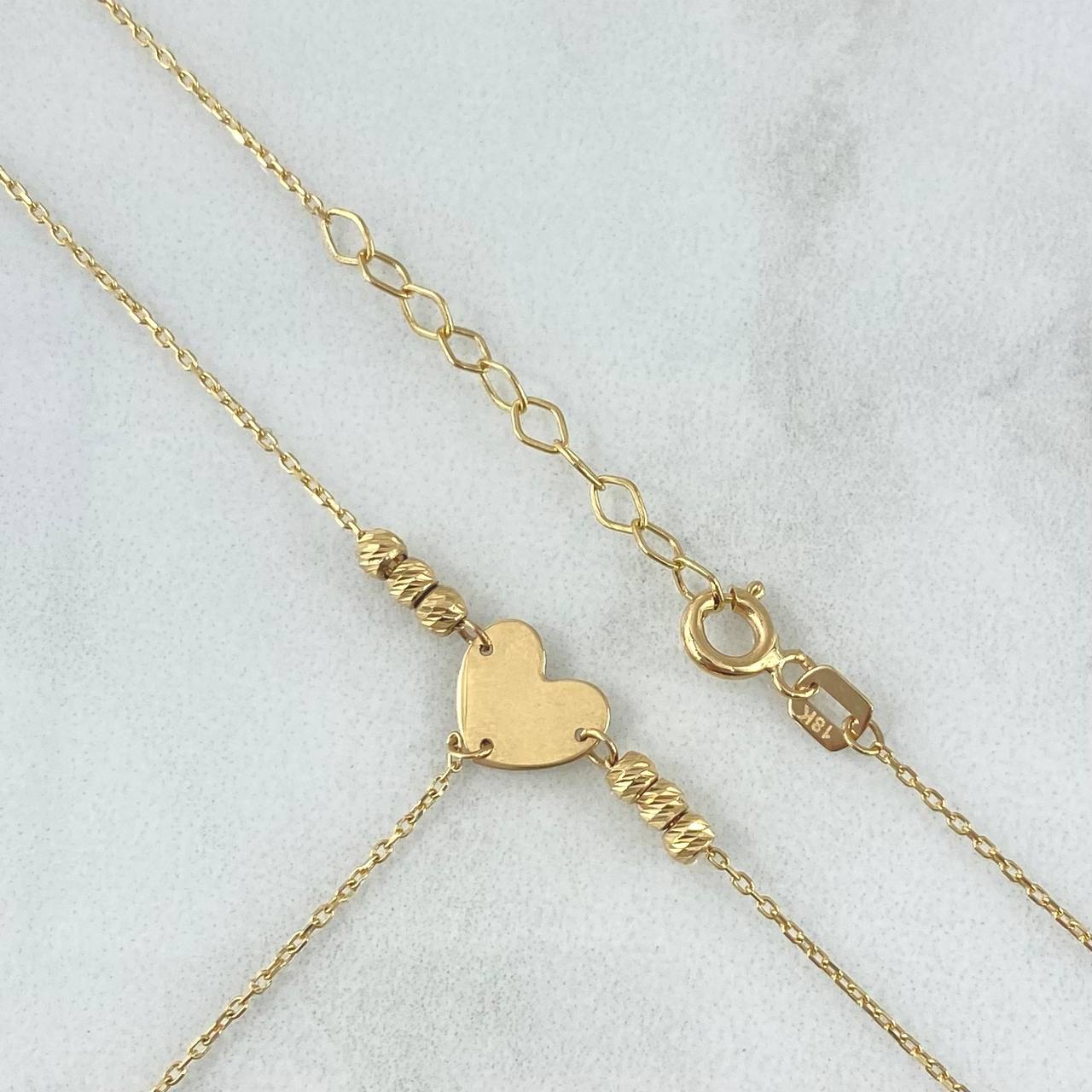 Set Aro Seguido Corazón - Cruz 1.95gr / 40 cm - 43cm / 2.5mm Bolas Diamantadas - Gradual Oro Amarillo +4 18K ©