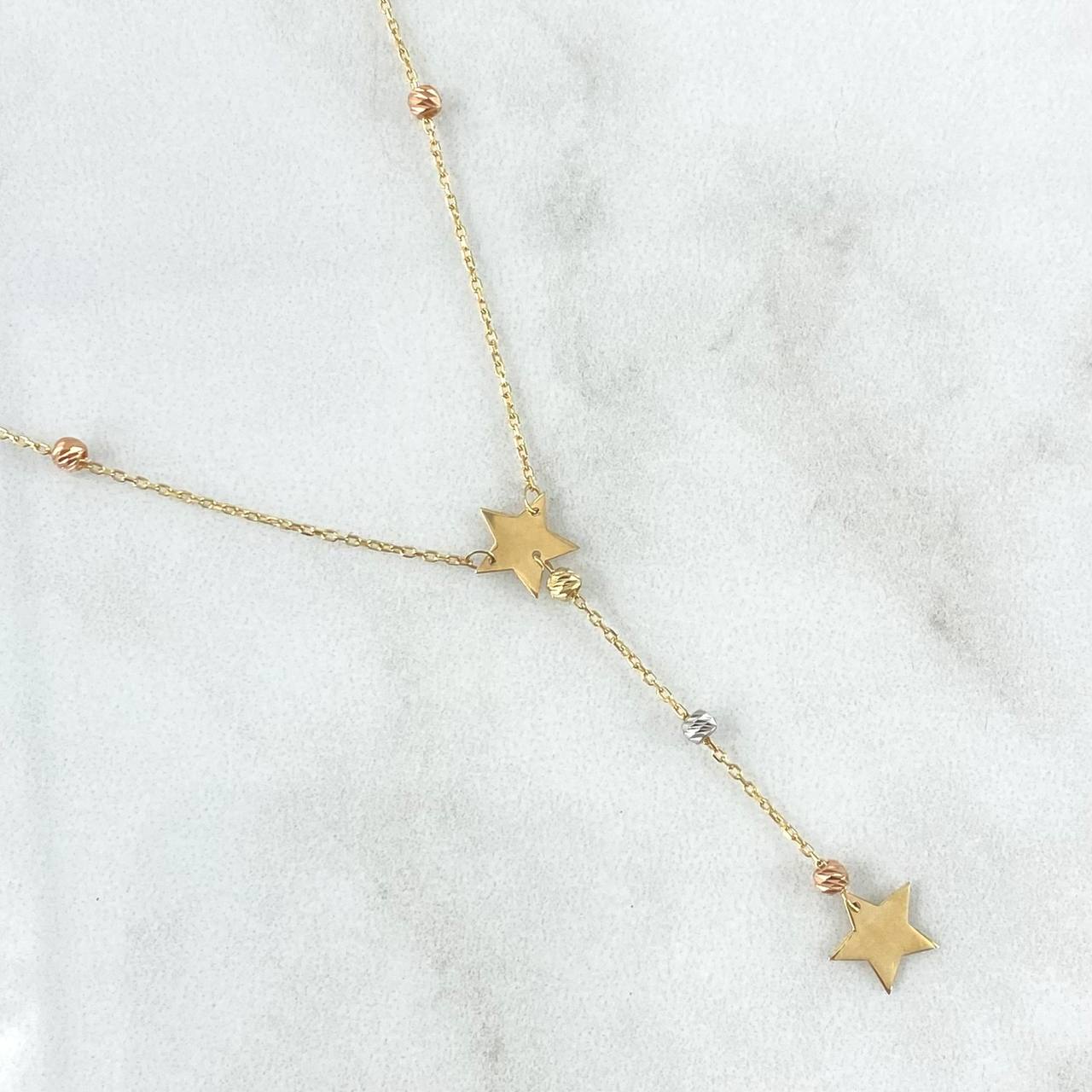 Set Aro Seguido Estrellas 1.9gr / 40 cm - 43cm / 2.5mm Bolas Diamantadas - Gradual Tres Oros +4 18K ©