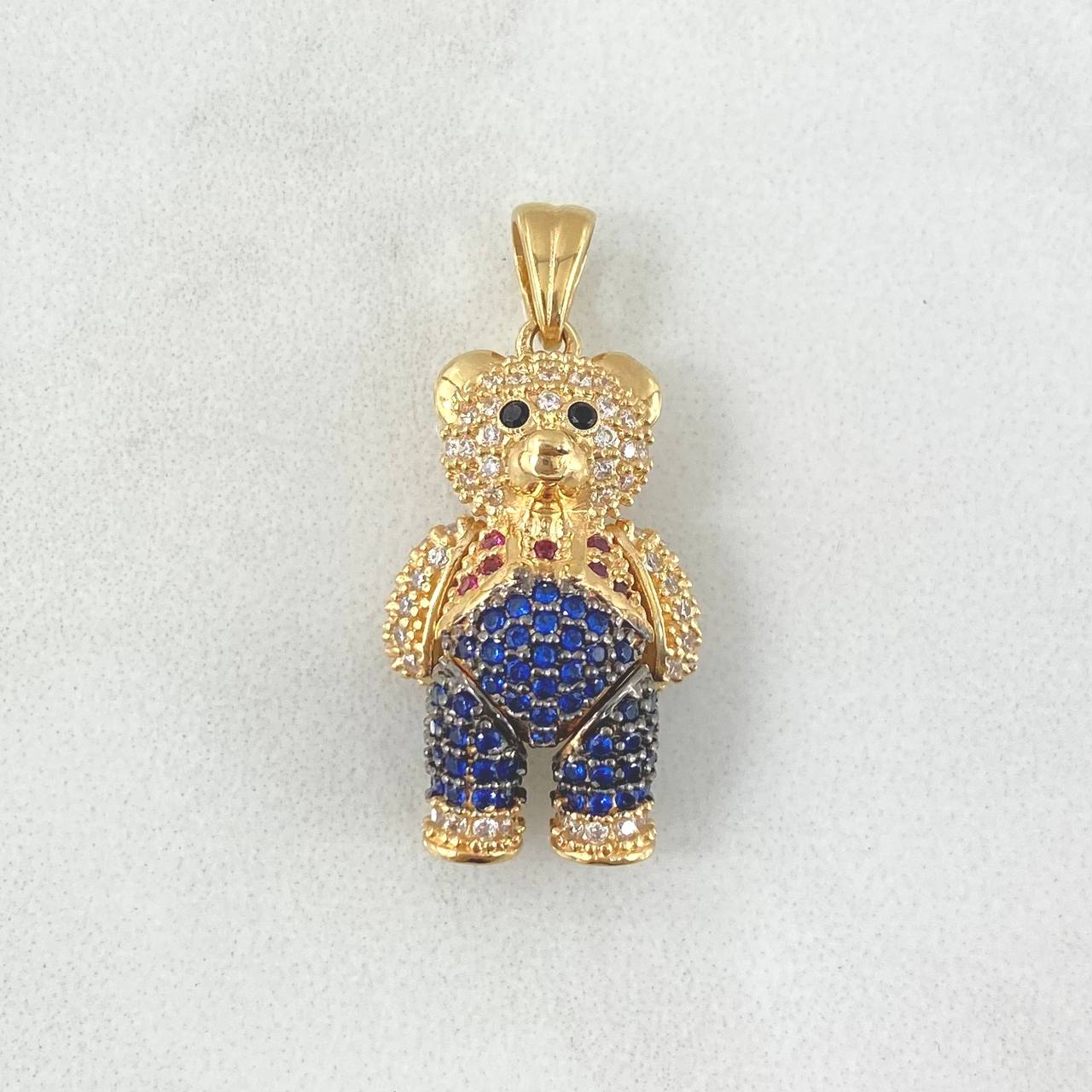 Dije Oso Articulado 5.9gr / 2.8cm / Circones Blancos - Azules - Fucsias - Negros Oro Amarillo 18K