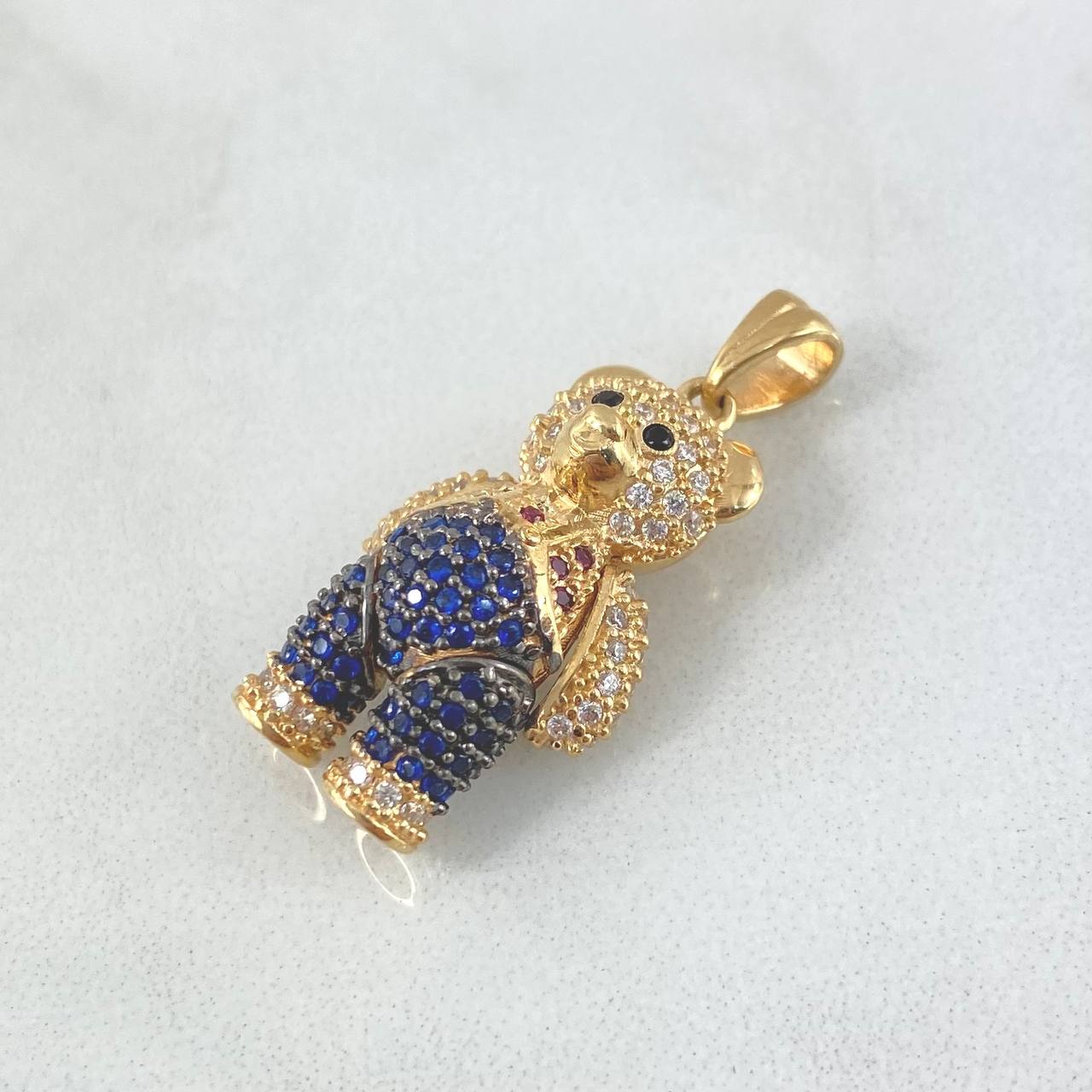 Dije Oso Articulado 5.9gr / 2.8cm / Circones Blancos - Azules - Fucsias - Negros Oro Amarillo 18K