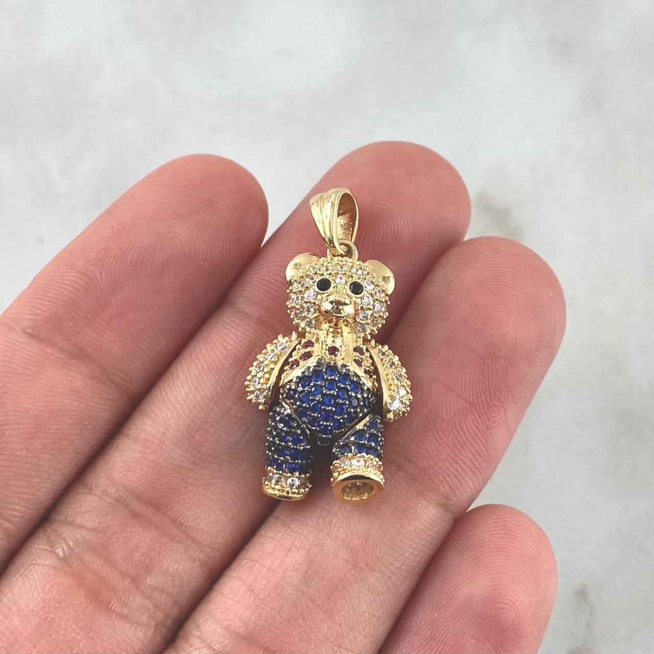 Dije Oso Articulado 5.9gr / 2.8cm / Circones Blancos - Azules - Fucsias - Negros Oro Amarillo 18K
