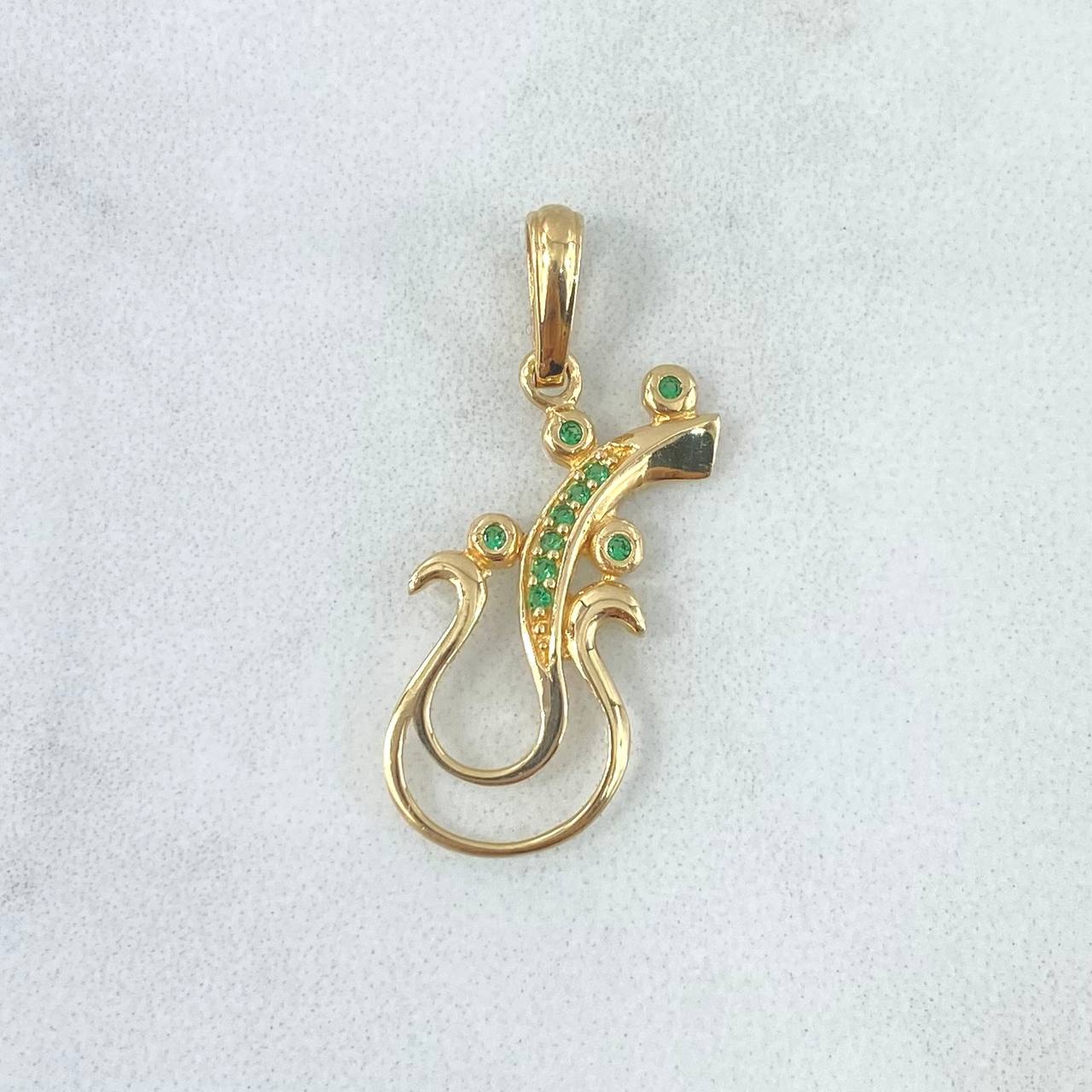 Dije Guitarra Abstracta 1.35gr / 2.6cm / Circones Verdes Oro Amarillo 18K