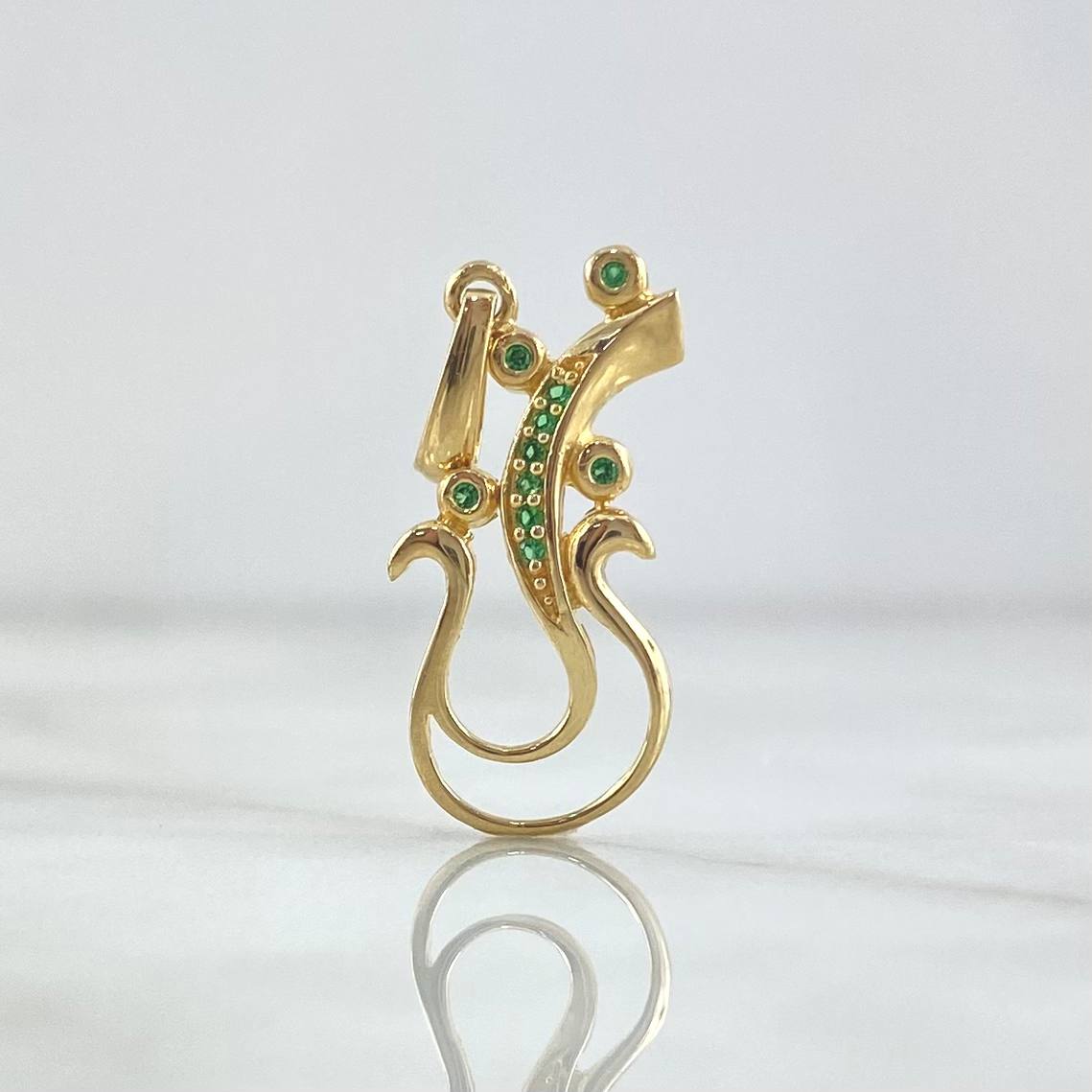 Dije Guitarra Abstracta 1.35gr / 2.6cm / Circones Verdes Oro Amarillo 18K