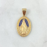 Dije Medalla Virgen Milagrosa 4.25gr / 2.8cm / Circones Azules Oro Amarillo 18K