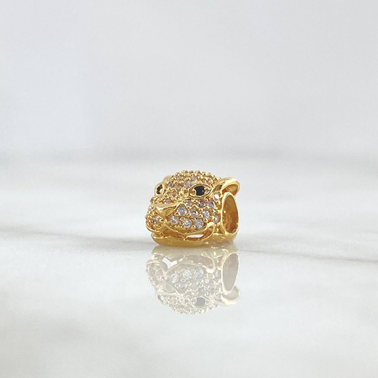 Herraje Rostro de Pantera 1.7gr / 1.2cm / Circones Blancos - Ojos Negros Oro Amarillo 18K *