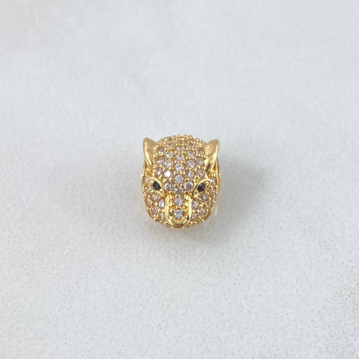 Herraje Rostro de Pantera 1.7gr / 1.2cm / Circones Blancos - Ojos Negros Oro Amarillo 18K *