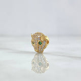 Herraje Rostro Pantera Plana 1.7gr / 1cm / Circones Blancos - Ojos Verdes Oro Amarillo 18K