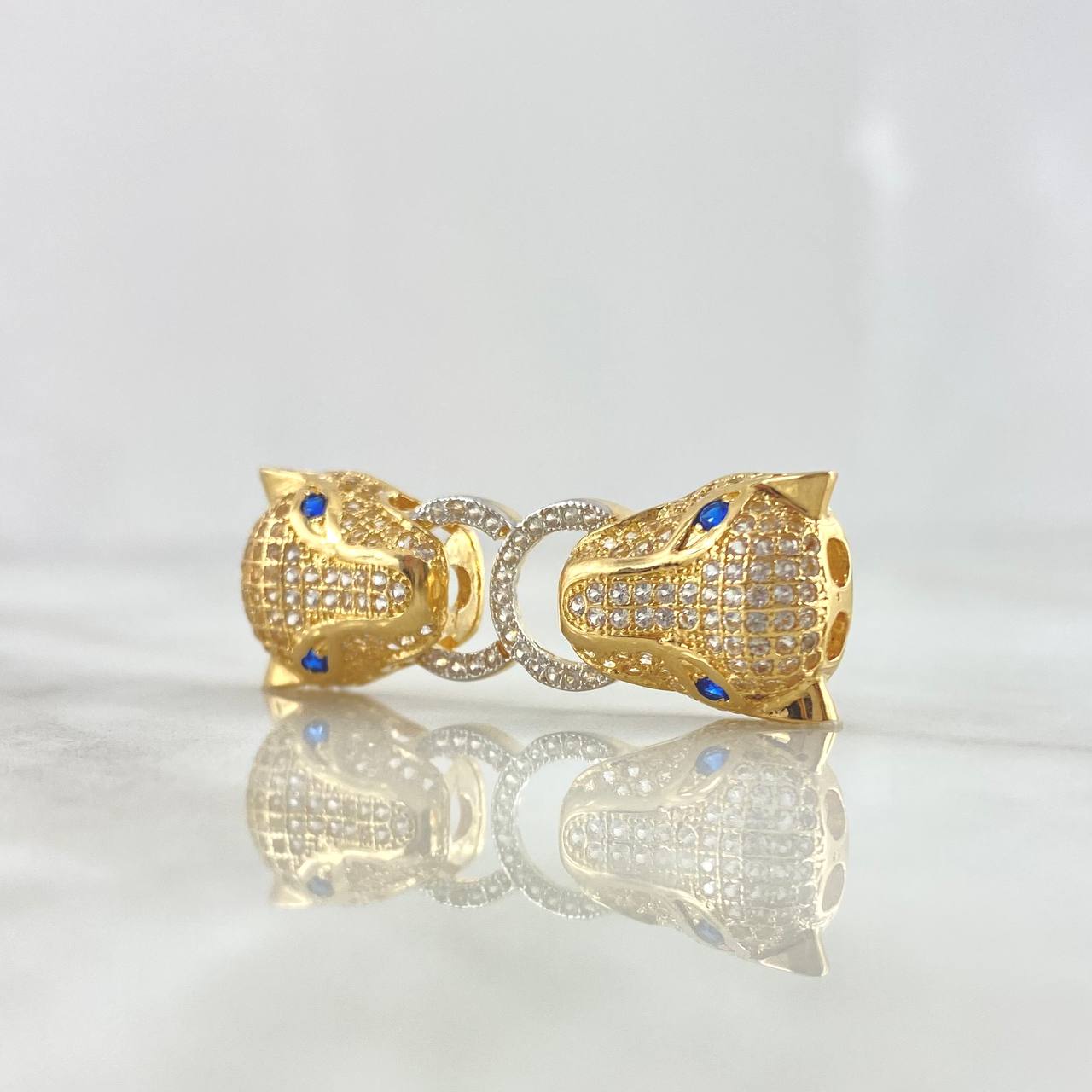 Herraje Panteras Aro 6.55gr / 3.6cm / Circones Blancos - Ojos Azules Oro Amarillo 18K