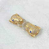 Herraje Panteras Aro 6.55gr / 3.6cm / Circones Blancos - Ojos Azules Oro Amarillo 18K