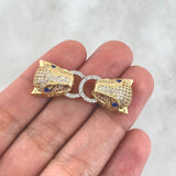 Herraje Panteras Aro 6.55gr / 3.6cm / Circones Blancos - Ojos Azules Oro Amarillo 18K