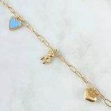 Pulso Cajón Oso Corazones 4.75gr / 17.5cm / Lisos - Rosado - Azul Electrostático Oro Amarillo 18K ©