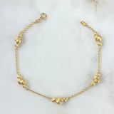 Pulso Aro Seguido Trio 2.55gr / 17.5cm / 3mm - 5mm Bolas Diamantadas Oro Amarillo 18K