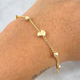 Pulso Aro Seguido Corazón 2.35gr / 17.5cm / 4mm Bolas Diamantadas Oro Amarillo 18K