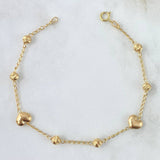 Pulso Aro Seguido Corazón 2.35gr / 17.5cm / 4mm Bolas Diamantadas Oro Amarillo 18K