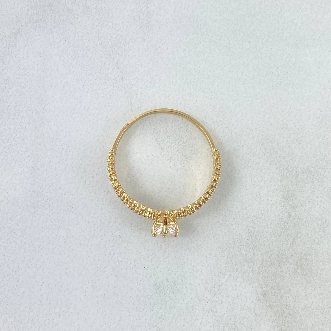 Anillo Solitario Churumbela Corazones 1.55gr / T6 / Circones Blancos Oro Amarillo 18K