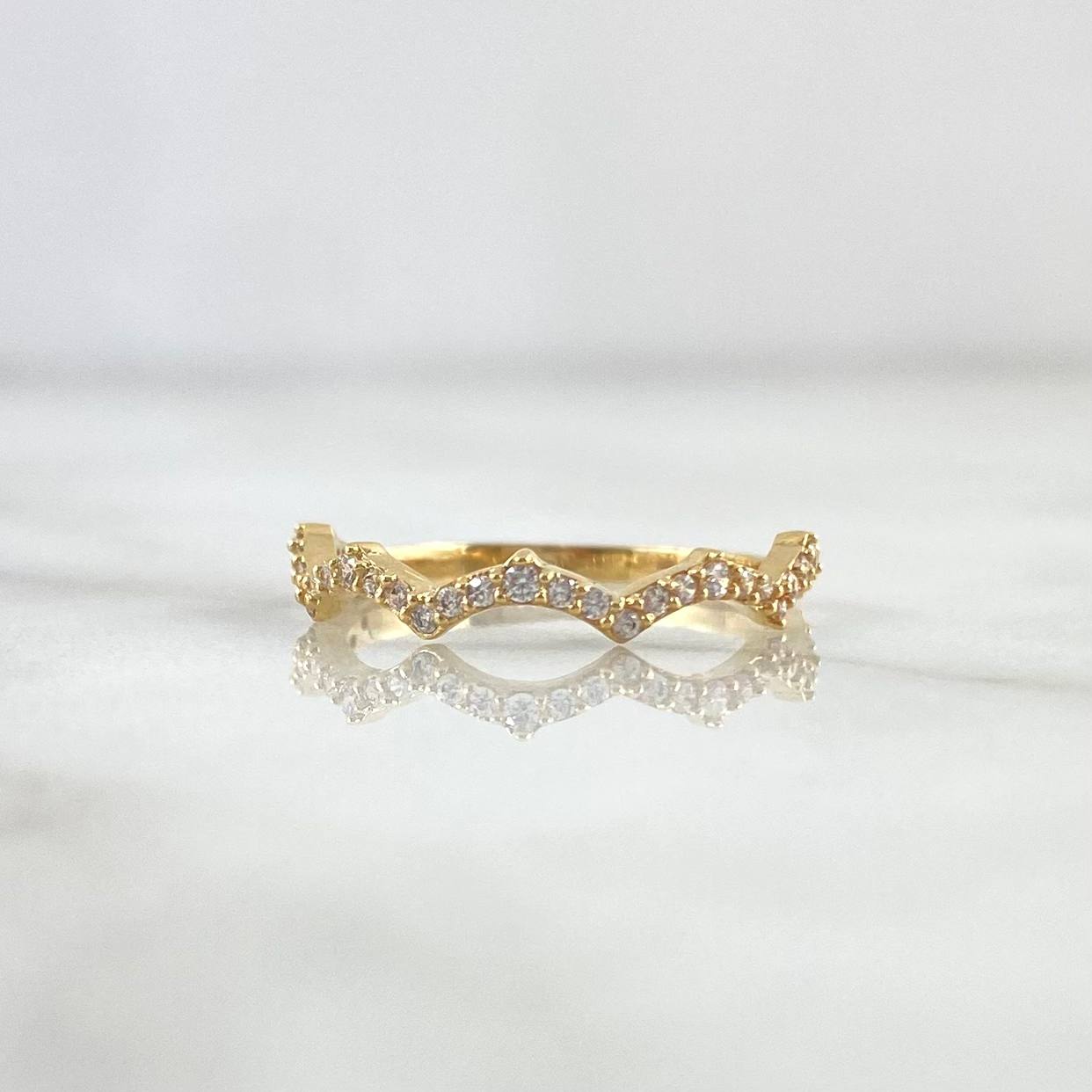 Anillo Ola en Zig - Zag 1.15gr / T4 3/4 / Circones Blancos Oro Amarillo 18K