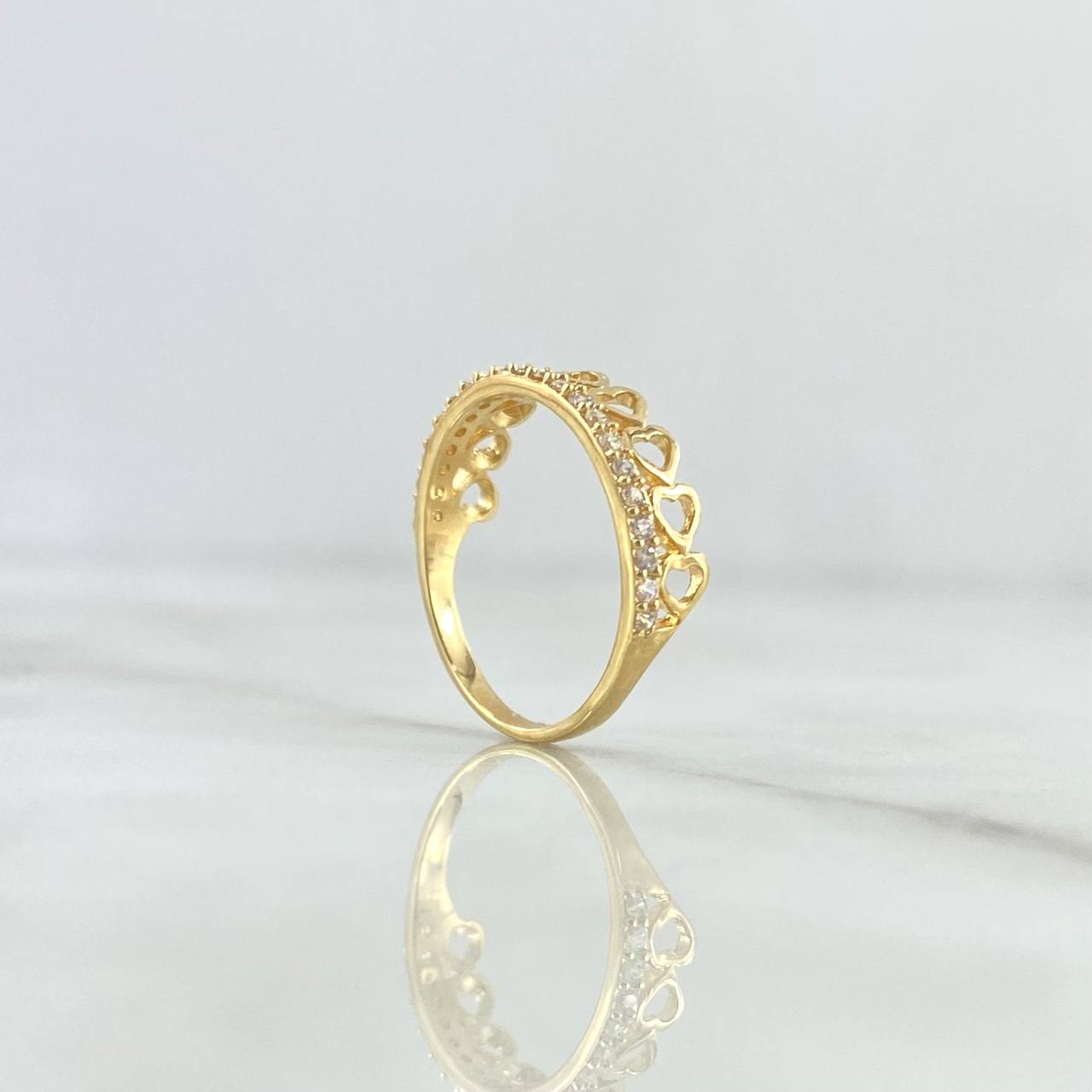Anillo Media Churumbela Corazones 1.9gr / T5 1/4 / Circones Blancos Oro Amarillo 18K ©