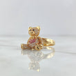 Anillo Oso Articulado Corazón 5.9gr / T5 3/4 / Circones Blancos - Fucsias - Ojos Negros Oro Amarillo 18K