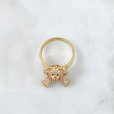 Anillo Oso Articulado Corazón 5.9gr / T5 3/4 / Circones Blancos - Fucsias - Ojos Negros Oro Amarillo 18K