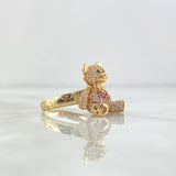 Anillo Oso Articulado Corazón 5.9gr / T5 3/4 / Circones Blancos - Fucsias - Ojos Negros Oro Amarillo 18K