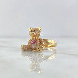 Anillo Oso Articulado Corazón 5.9gr / T5 3/4 / Circones Blancos - Fucsias - Ojos Negros Oro Amarillo 18K