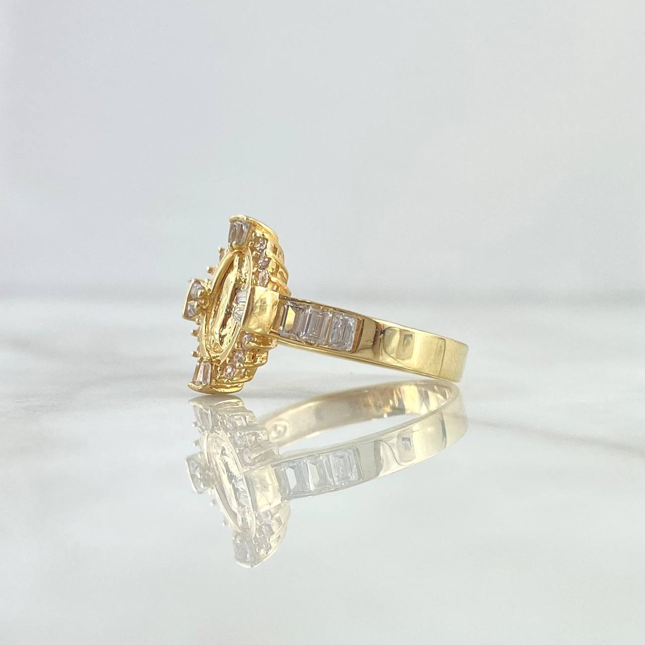 Anillo Virgen Milagrosa 4.6gr / T8 3/4 / Circones Blancos Oro Amarillo 18K