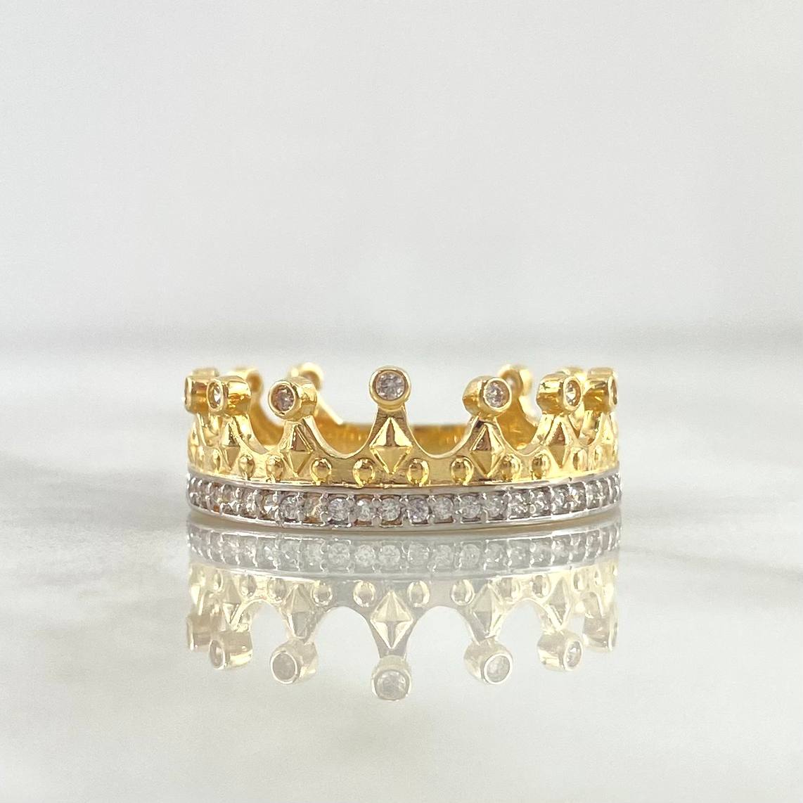 Anillo Corona Puente 3.6gr / T78 / Circones Blancos Dos Oros Amarillo Blanco 18K