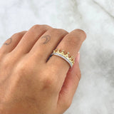 Anillo Corona Puente 3.6gr / T78 / Circones Blancos Dos Oros Amarillo Blanco 18K